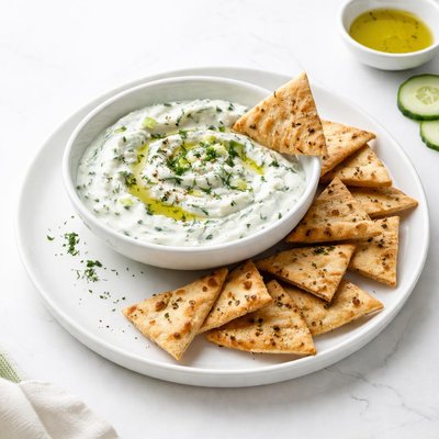 Image of Cucumber Yogurt Dip with Greek Pita Chips
