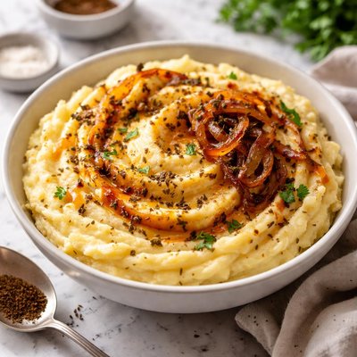 Image of Cumin Cayenne Mashed Potatoes with Caramelized Onions