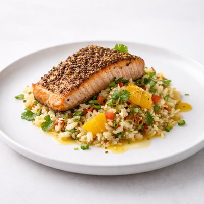 Image of Cumin Crusted Salmon with Orange Rice Pilaf