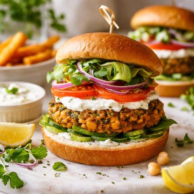 Image of Cumin Curried Chickpea Spinach Burgers
