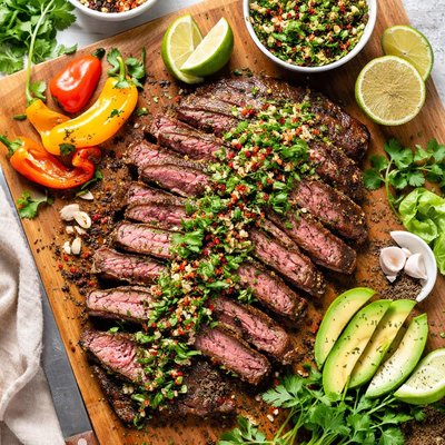Image of Cumin Pepper Flank Steak with Horseradish Chimichurri