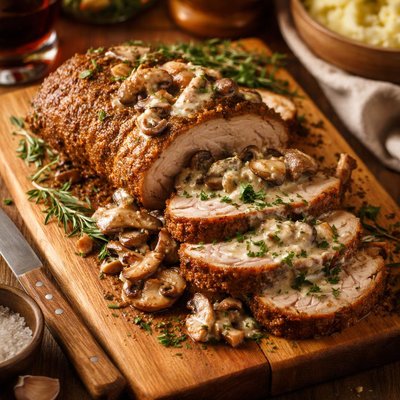 Image of Cumin Pork Roast with Wild Mushroom Sauce