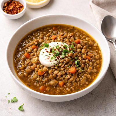 Image of Cumin Scented Wheat Berry Lentil Soup