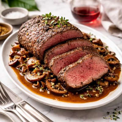 Image of Cured Buffalo Sirloin Roast with Mushroom Jus