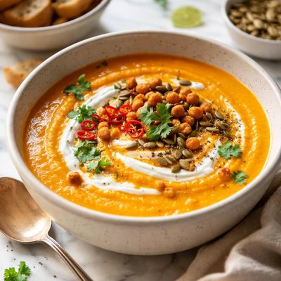 Image of Curried Carrot Sweet Potato or Yam Ginger Soup