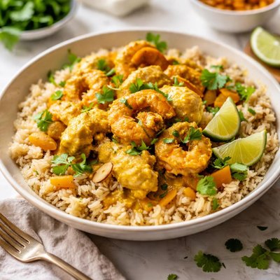 Image of Curried Chicken and Shrimp with Apricot Brown Rice