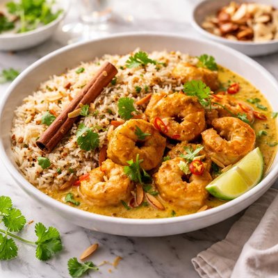 Image of Curried Chicken or Shrimp with Cinnamon Basmati Rice
