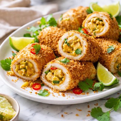 Image of Curried Chicken Rolled in Toasted Coconut