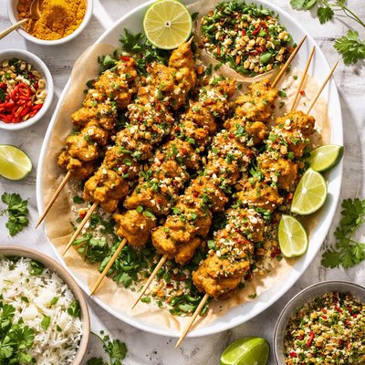 Image of Curried Chicken Skewers with Toasted Coconut Gremolata