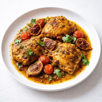 Image of Curried Chicken Thighs with Dried Figs and Tomatoes
