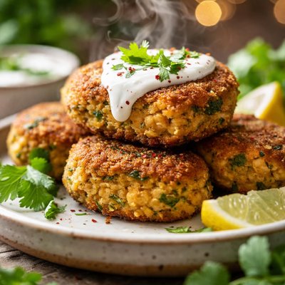 Image of Curried Chickpea Croquettes with Yogurt Sauce