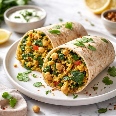 Image of Curried Couscous Spinach and Chickpea Wrap