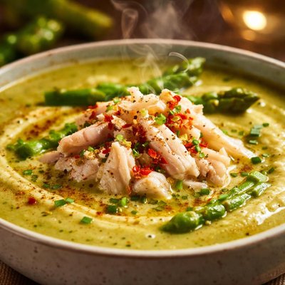 Image of Curried Cream of Asparagus Soup with Crab