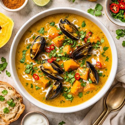 Image of Curried Mussel and Butternut Squash Soup