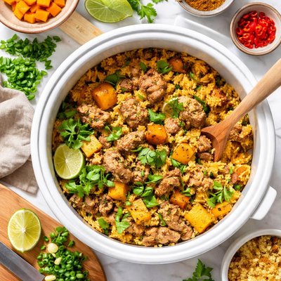 Image of Curried Pork and Squash Rice Cooker