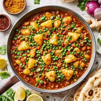 Image of Curried Potatoes and Peas Alu Mattar