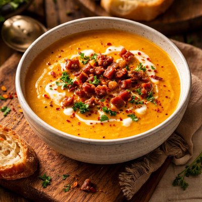 Image of Curried Pumpkin Kumera and Bacon Soup
