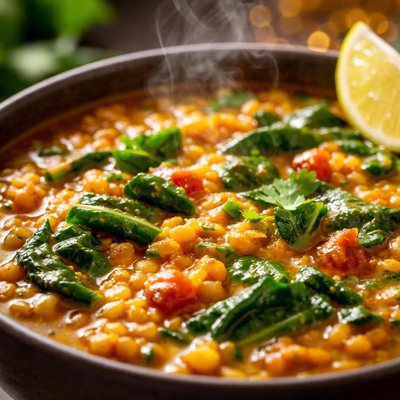 Image of Curried Red Lentil and Spinach Soup