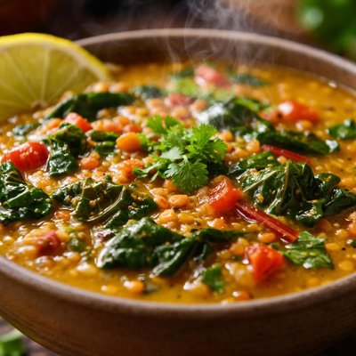 Image of Curried Red Lentil and Swiss Chard Soup