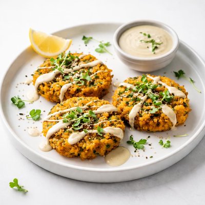 Image of Curried Rice Patties with Tahini Dressing