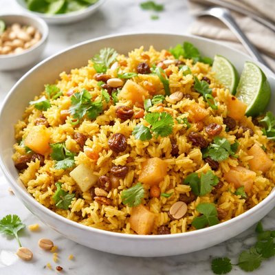 Image of Curried Rice Salad with Melon Raisins and Peanuts