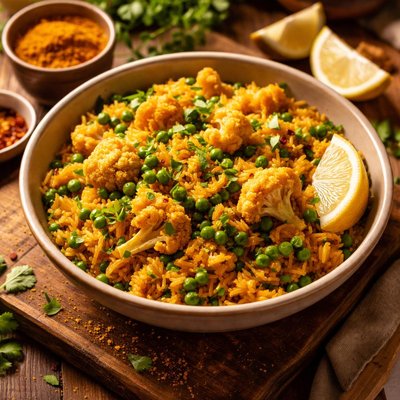Image of Curried Rice with Cauliflower and Peas