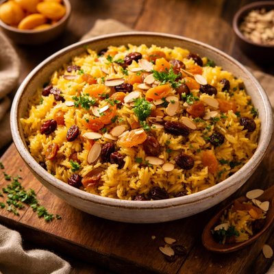 Image of Curried Rice with Raisins Apricots and Almonds