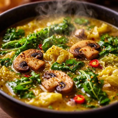 Image of Curried Savoy Cabbage Soup with Mushrooms
