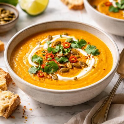 Image of Curried Sweet Potato and Pumpkin Soup