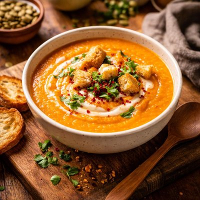 Image of Curried Sweet Potato and Roasted Red Pepper Soup