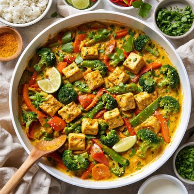 Image of Curried Tofu Stir Fry with Coconut Sauce