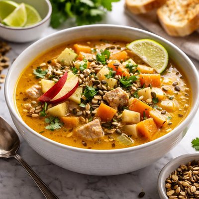 Image of Curried Turkey Apple and Sweet Potato Soup