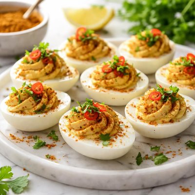Image of Curry Deviled Eggs with Cilantro