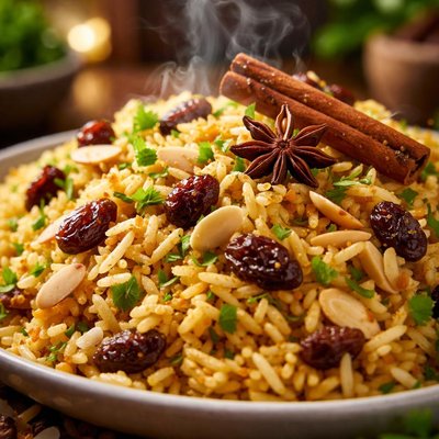 Image of Curry Rice Indienne with Raisins Almonds