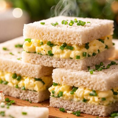 Image of Dainty Egg and Chive Tea Sandwiches for Tea Time