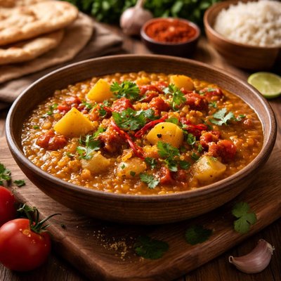 Image of Dal with Spiced Tomatoes and Potatoes