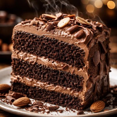 Image of Dark Chocolate Almond Cake with Chocolate Almond Cream Cheese Fr