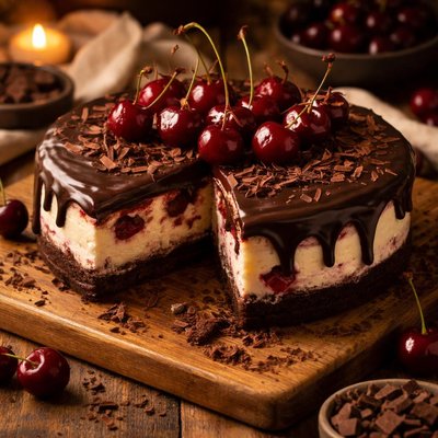 Image of Dark Chocolate Covered Cherry Cheesecake