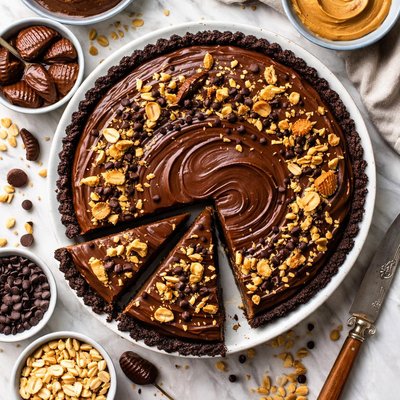 Image of Dark Rich Creamy Dense Chocolate Peanut Butter Pie