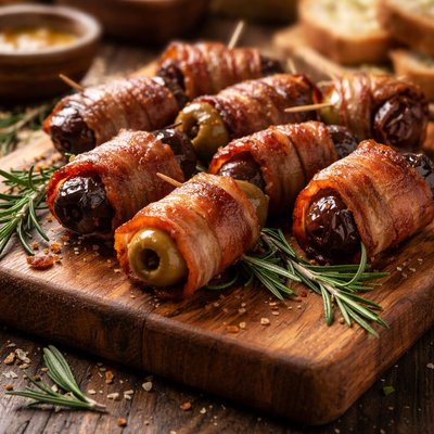 Image of Dates and Olives Wrapped in Bacon
