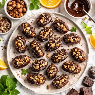 Image of Dates Stuffed with Hazelnuts and Chocolate