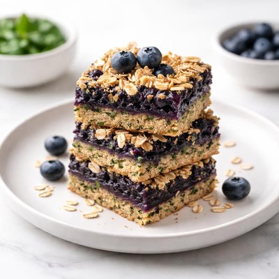 Image of Deceptively Delicious Blueberry Oatmeal Bars with Spinach