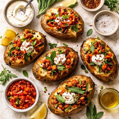 Image of Decorative Baked Potatoes with Sage Red Pepper
