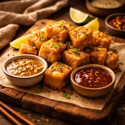 Image of Deep Fried Tofu with Asian Plum Sauce or Thai Peanut Sauce