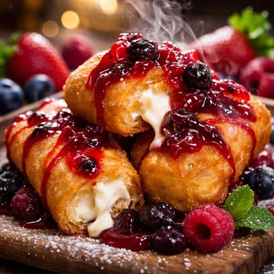 Image of Deep Fried Twinkies with Berry Sauce