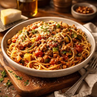 Image of Delicious and Easy Turkey and Veggie Spaghetti