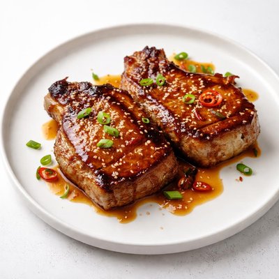 Image of Delicious Asian Glazed Pork Steaks or Pork Chops
