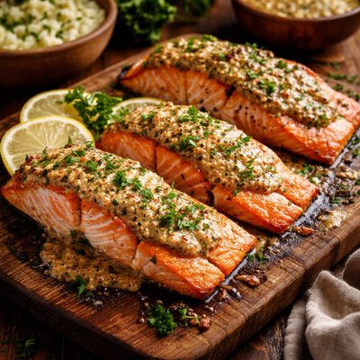 Image of Delicious Baked Salmon with Creole Mustard Sauce