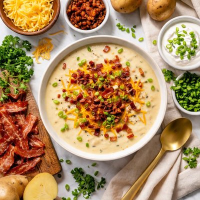 Image of Delicious Cheesy Baked Potato Bacon Soup