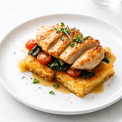Image of Delicious Chicken Over Fried Polenta